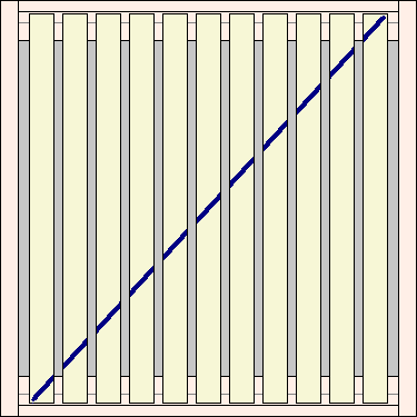 Diagonal line drawn across a set of brood frames with a felt tipped pen using a straight edge