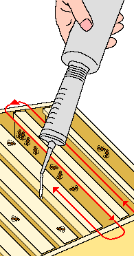 dose being poured along seams of bees