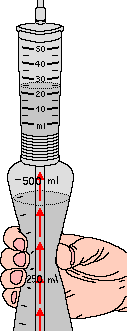 liquid from base unit is forced into upper storage tank by squeezing