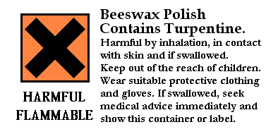 hazard warning label for polishes containing turpentine.