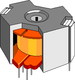 typical RM ferrite core, with adjuster... assembled