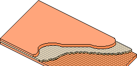 cut away view showing foundation sandwiched between fibreglass mould plates