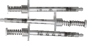 Three 0.3 ml insulin syringes with return springs