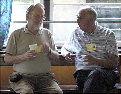 chatting in the basement coffee area