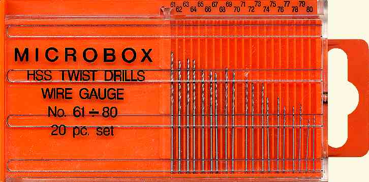 small diameter drills in plastic dispenser